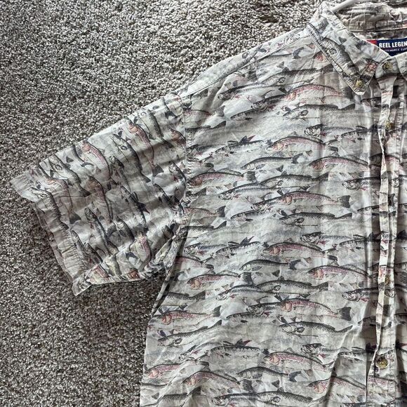 Reel Legends Shirt Adult Extra Large All Over Fish Print Button Up Fishing Mens - Picture 4 of 11